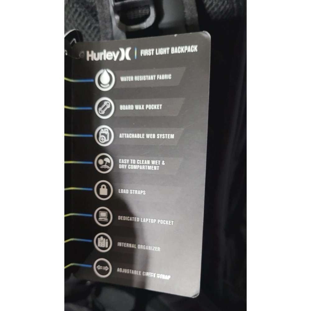 NWT Hurley Black Renegade II Backpack Mens OS Water Resistant Tactical Surf Bag - Picture 11 of 12